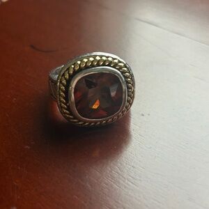 Elegant Silver and Gold Ring with amber Gem